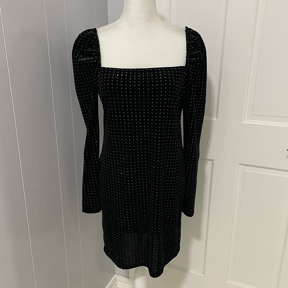 TOPSHOP black dress long sleeve rhinestone studded 10 NWT - Picture 5 of 9